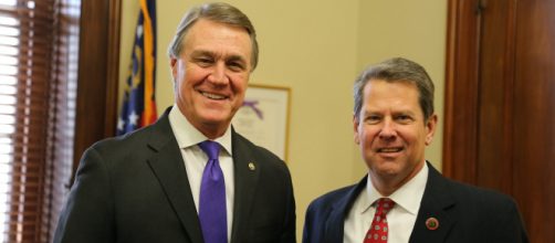 Perdue and Kemp in 2017 (Image source: U.S. Senator David Perdue/Wikimedia Commons)
