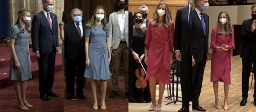 La princesa Leonor con su vestido celeste y fucsia, con los zapatos de sal&oacute;n de Carolina Herrera (CasaReal)