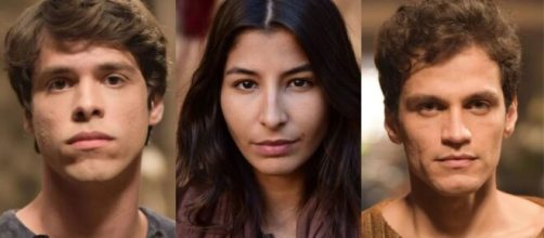 On&atilde;, Tamara e Er em 'G&ecirc;nesis' (Fotomontagem/Reprodu&ccedil;&atilde;o/Record TV)