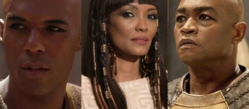 Abumani, Amanisha e Potifar em 'G&ecirc;nesis'. (Fotomontagem)