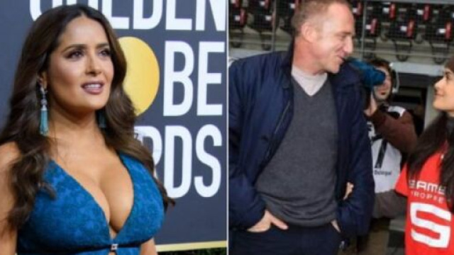 Salma Hayek tr&egrave;s impliqu&eacute;e dans le mercato du Stade Rennais (capture YouTube et montage photo)