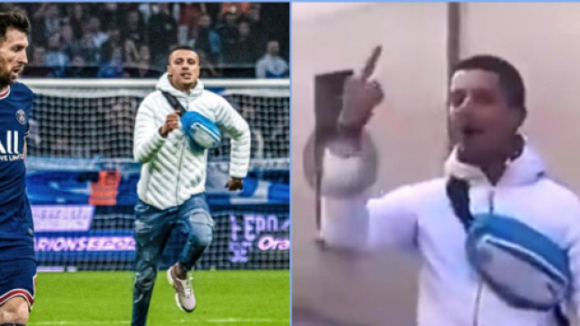 Leo Messi stopp&eacute; dans sa course par un fan de l'OM. (cr&eacute;dit Twitter)