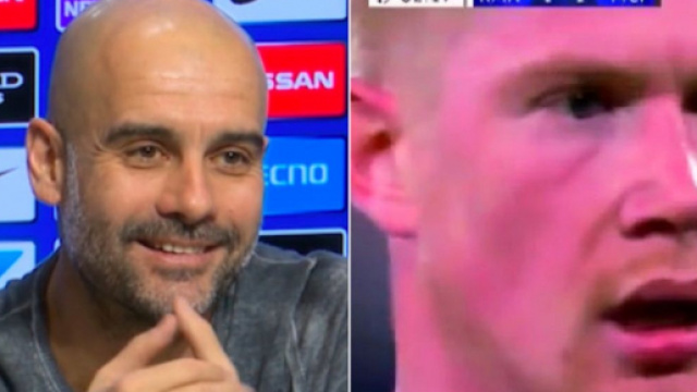 'Quand il devient rose' Pep Guardiola se moque de K&eacute;vin De Bruyne (captures YouTube)