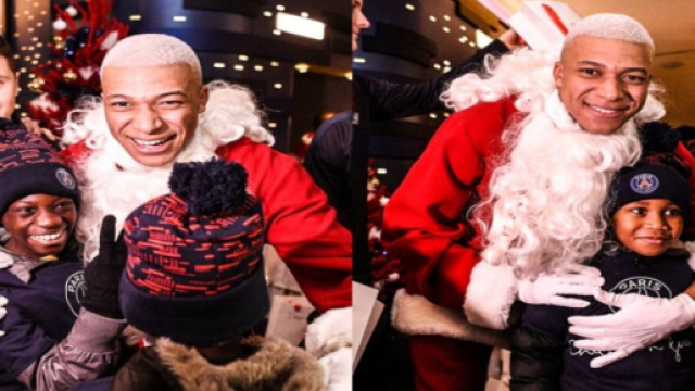 Kylian Mbapp&eacute; avec les enfants de la fondation du PSG Source : capture Twitter