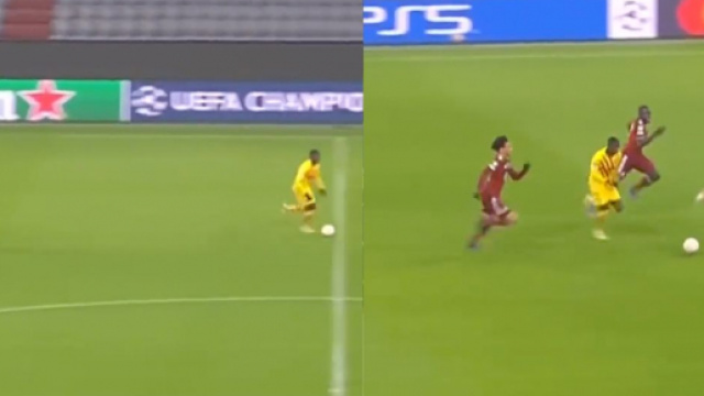 Leroy San&eacute; auteur d'une &eacute;norme course pour rattraper Ousmane Demb&eacute;l&eacute;. (cr&eacute;dit Twitter)