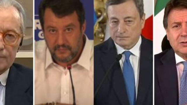 Vittorio Feltri, Matteo Salvini, Mario Draghi e Giuseppe Conte.