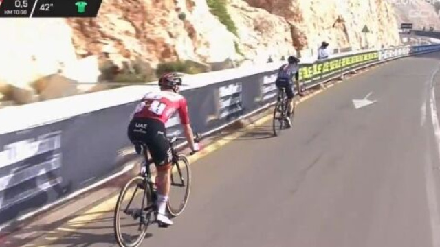 Pogacar e Yates nel finale della terza tappa dell'UAE Tour.