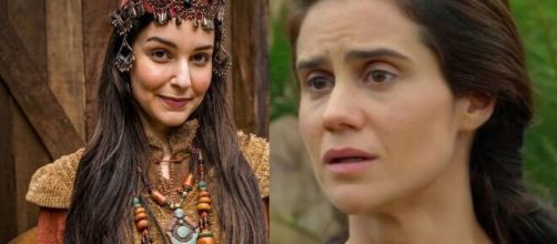 Danina e Amat em "G&ecirc;nesis". (Fotomontagem/RecordTV)