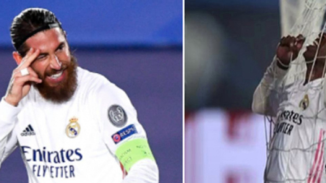 La r&eacute;action de Sergio Ramos apr&egrave;s un rat&eacute; de Vini jr. Cr&eacute;dit photo Twitter Actufoot_ et Twitter Marca
