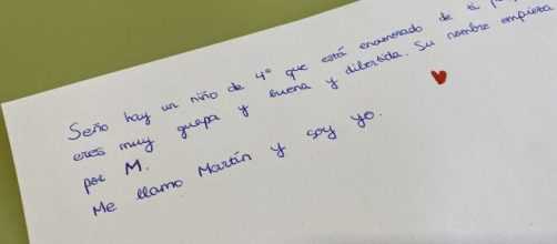 En la carta el ni&ntilde;o confiesa que su maestra le parece guapa y divertida. (Fuente: Twitter: @Katia_rca)