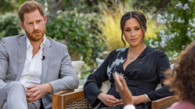 Un frame dell'intervista di Meghan e Harry rilasciata ad Oprah Winfrey (CBS)