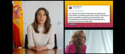La videollamada que tuvo como protagonista a Irene Montero en 'S&aacute;lvame' tras sus tuits de apoyo a Roc&iacute;o Carrasco. (Imagen: Captura de Telecinco)