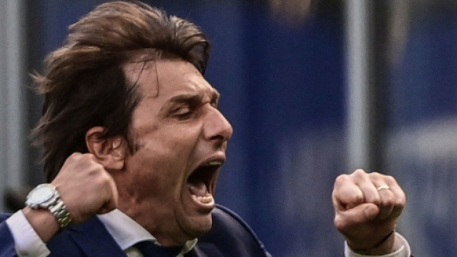 Inter, Conte esulta per la vittoria.