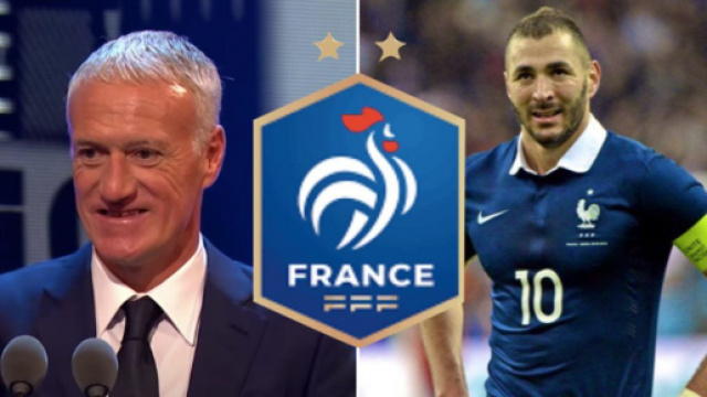 Didier Deschamps enfin r&eacute;concili&eacute; avec Benzema - source vid&eacute;o Youtube, Twitter et logo FFF wikipedia