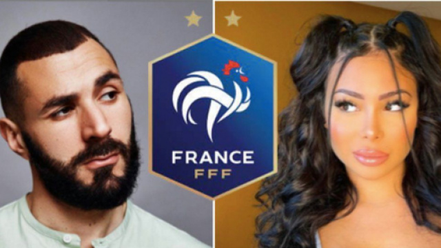 Maeva Ghennam au coeur d'un bad buzz sur les r&eacute;seaux sociaux. (Montage, Instagram Benzema et Maeva Ghennam, Logo FFF Wikipedia)