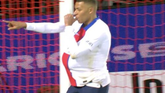 Kylian Mbapp&eacute; apr&egrave;s sa c&eacute;l&eacute;bration face &agrave; Brest. Cr&eacute;dit photo capture vid&eacute;o Canal+