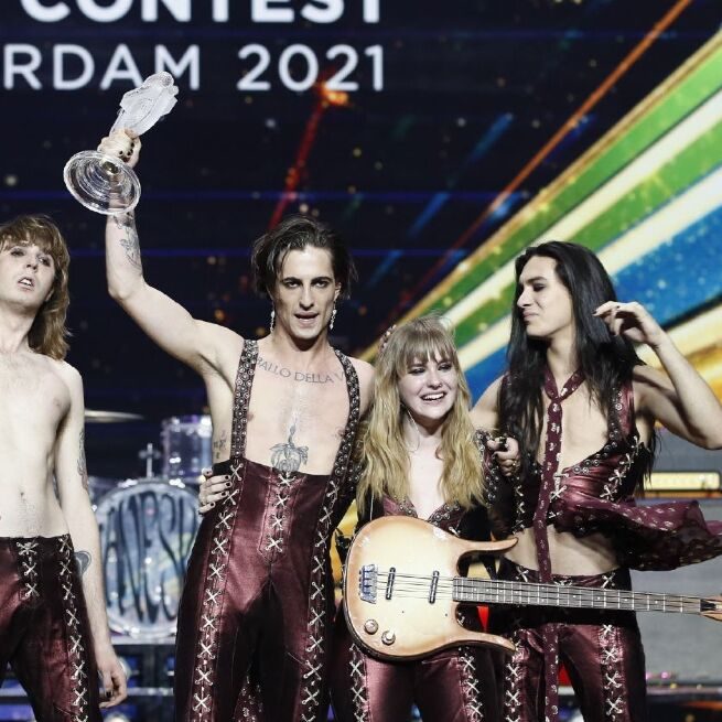 Damiano dei M&aring;neskin, band vincitrice dell'Eurovision, non ha sniffato cocaina durante il gran finale (EBU/Andres Putting)