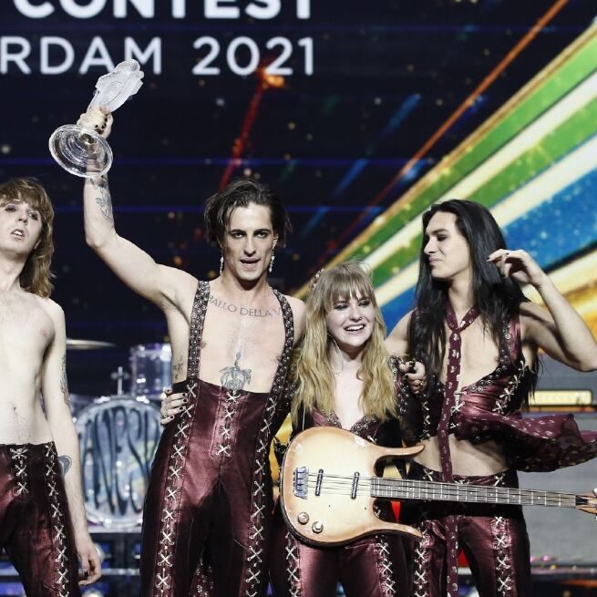 Lead singer of Eurovision winners M&aring;neskin did not take drugs during the grand final (Image source: EBU/Andres Putting)