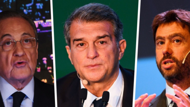 Florentino Perez, Joan Laporta e Andrea Agnelli: i tre presidenti ancora rimasti nella Superlega.