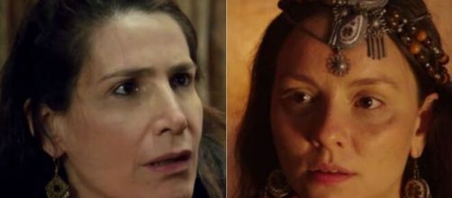 Najla tenta proteger Omar em 'G&ecirc;nesis' (Fotomontagem/Reprodu&ccedil;&atilde;o/Record TV)