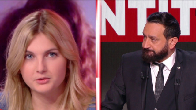 Violent clash entre Tha&iuml;s D'Escufon et Cyril Hanouna, le pr&eacute;sentateur de TPMP. Source : Capture d'&eacute;cran C8