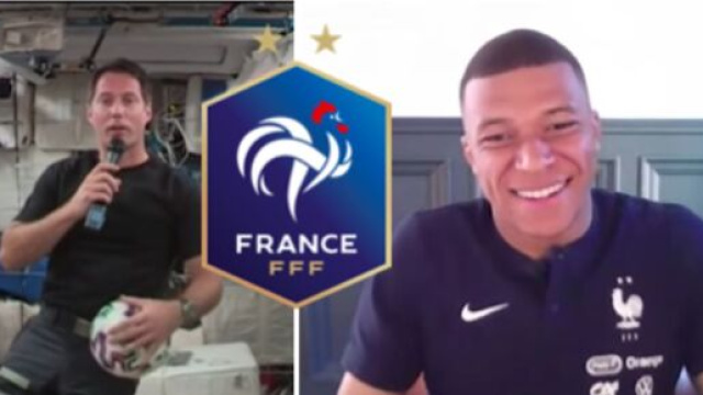 Kylian Mapp&eacute; et Thomas Pesquet se parlent avant l&rsquo;Euro capture d'&eacute;cran vid&eacute;o YouTube et Logo wikipedia FFF ok
