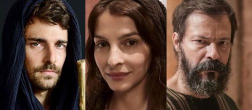 Jac&oacute;, Lia e Lab&atilde;o em 'G&ecirc;nesis' (Fotomontagem/Reprodu&ccedil;&atilde;o/Record TV)