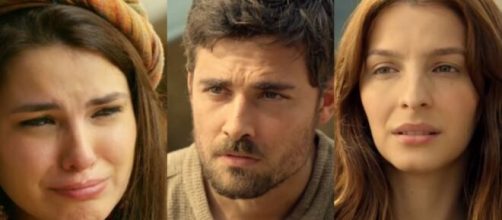 Raquel, Jac&oacute; e Lia em 'G&ecirc;nesis' (Fotomontagem/Reprodu&ccedil;&atilde;o/Record TV)