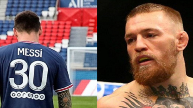 Conor McGregor est pr&ecirc;t pour la premi&egrave;re de Messi (Source : montage photo et capture Youtube)