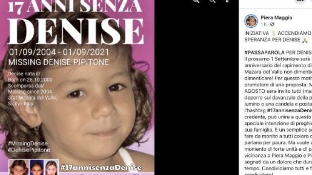 Candele alle finestre per ricordare Denise Pipitone a 17 anni dalla scomparsa.