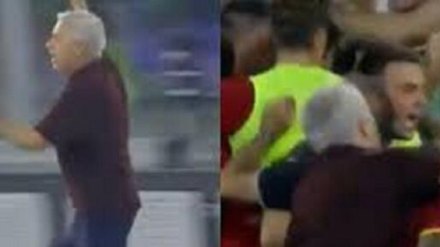 Jos&eacute; Mourinho devient 'fou' et c&eacute;l&egrave;bre le but victorieux d'El Shaarawy (capture Youtube et montage photo)