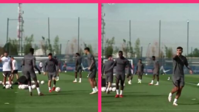 La r&eacute;action de Messi apr&egrave;s le petit pont de Paredes sur Nuno Mendes (capture YouTube)