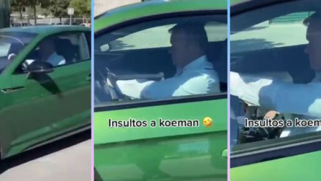 Un supporter prend &agrave; partie Koeman dans sa voiture (capture YouTube et montage photo)