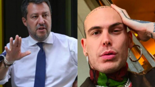 Matteo Salvini a sinistra, Gemitaiz a destra.