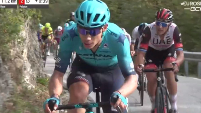 Giro del Veneto, l'attacco di L&oacute;pez sulla salita di Arcugnano.
