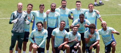 Equipe do Palmeiras em treino para jogo do Brasileir&atilde;o Foto: Cesar Greco