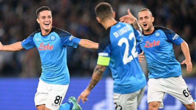 L'esultanza del Napoli dopo un gol.