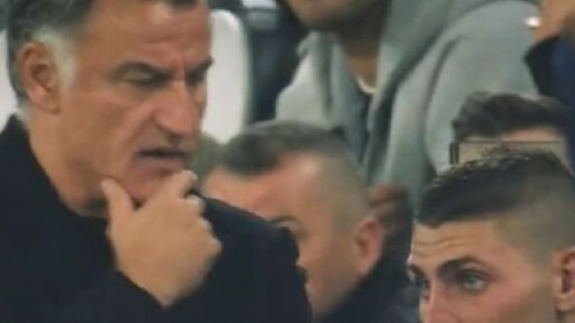 L'&eacute;change avec les micros entre Galtier et Verratti en fin de match contre la Juve (capture YouTube)