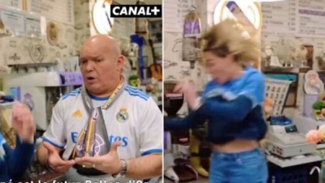Laure Boulleau s'ambiance dans un bar avec des fans du Real Madrid, la vid&eacute;o buzze - Source : capture d&rsquo;&eacute;cran, Canal+