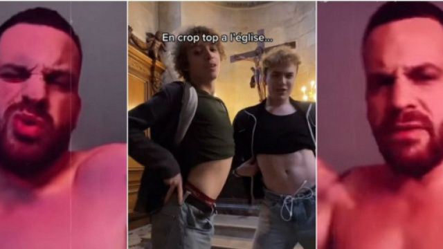 Benjamin Ledig choque la France enti&egrave;re avec sa vid&eacute;o TikTok &agrave; l'&eacute;glise, Rapha&euml;l P&eacute;pin le clashe fort. Source : TiKtoK / Snapchat