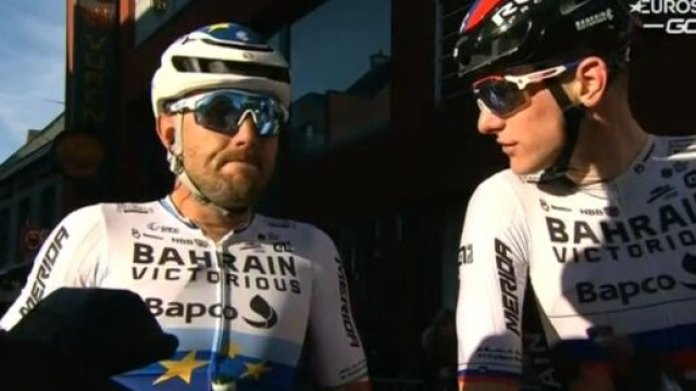 Sonny Colbrelli all'arrivo della Het Nieuwsblad