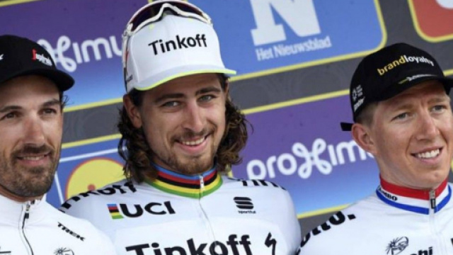 Fabian Cancellara e Peter Sagan, protagonisti di un'accesa rivalit&agrave; nel ciclismo pro.