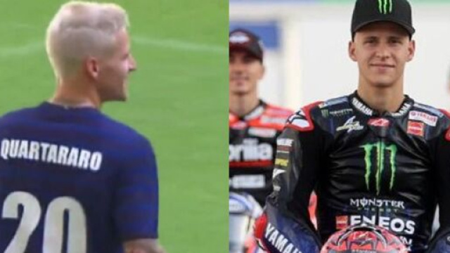 Fabio Quartararo enfile les buts dans le stade de la finale du mondial au Qatar (capture Canal+)