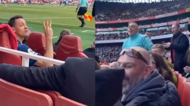 Matic en train de r&eacute;pondre &agrave; un fan d'Arsenal un peu trop provocant. (Cr&eacute;dit Twitter)