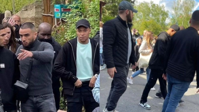 Kylian Mbapp&eacute; et Emma Smet accompagn&eacute; du couple Hakimi au parc Ast&eacute;rix (captures YouTube)