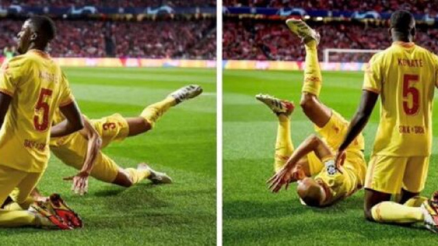 Fabinho se rate sur la c&eacute;l&eacute;bration du but de Konat&eacute; et fait le buzz (captures YouTube)