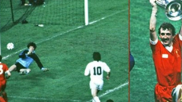 Alan Kennedy realizza il gol decisivo nella finale di Coppa dei Campioni 1980-81 tra Liverpool e Real Madrid.
