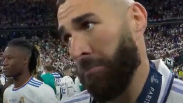 Karim Benzema heureux apr&egrave;s le titre en C1 face &agrave; Liverpool. (cr&eacute;dit capture Canal+)