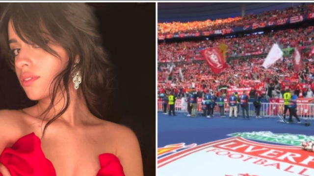 Camila Cabello agac&eacute;e par les fans de football ce samedi au Stade de France. (cr&eacute;dit Twitter)