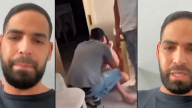 Hicham film&eacute; en train de frapper une jeune femme dans un appartement, Dylan, Marvin et Ahmed rigolent de la sc&egrave;ne.